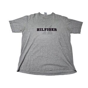 Tommy Hilfiger Gray Graphic T Shirt Men's Large L Spell Out Y2k